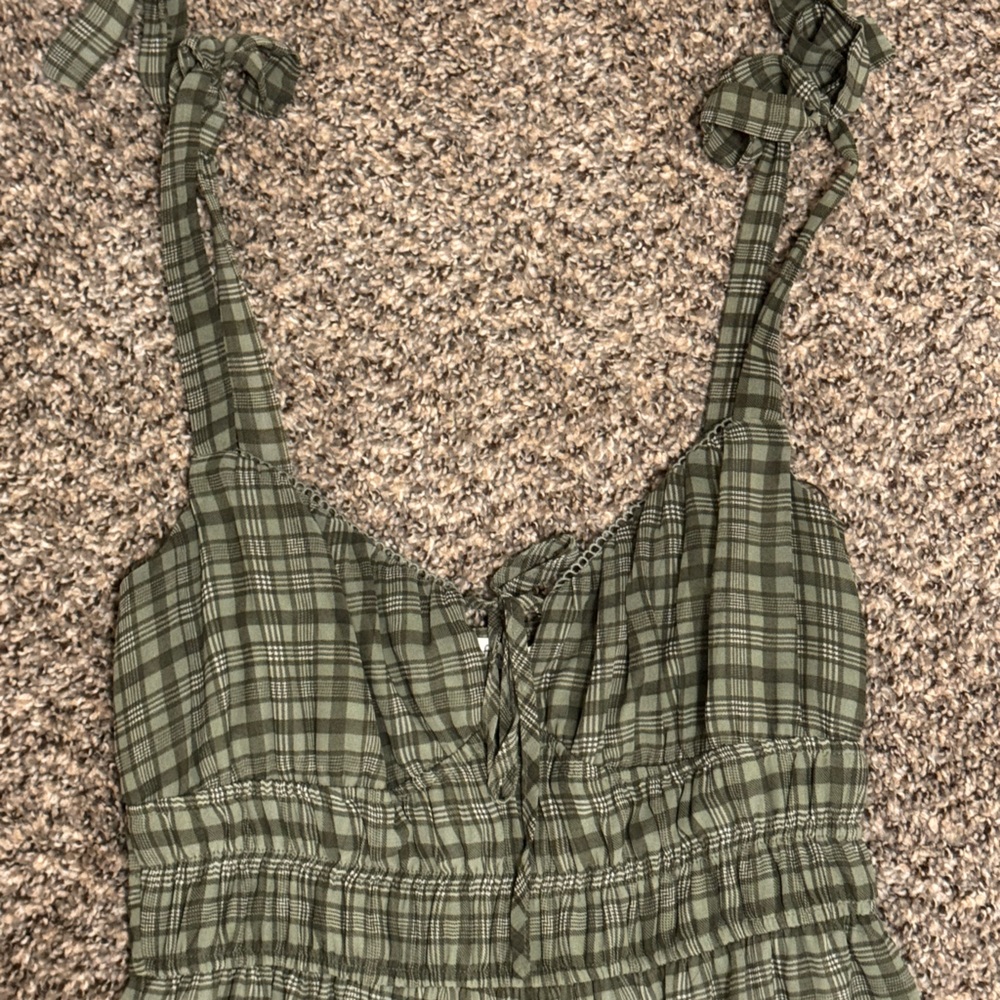 Francesca's Collections Olive Plaid Tie-Strap Womens Dress M